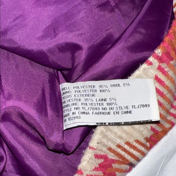 Anthropology Tulle Vintage Pink Orange Purple Plaid Wool Blend Pea Coat Medium - Picture 11 of 16